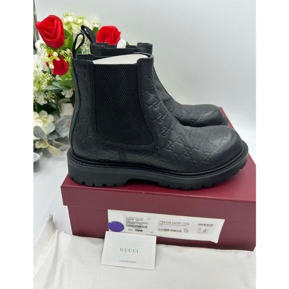 Men\'s Gucci MIART GG Leather logo sole Chelsea boots size 9.5 made in Italy main image 4